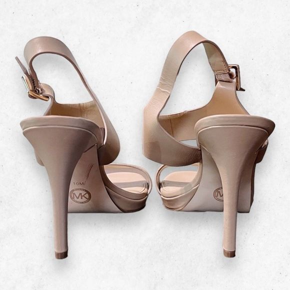 Michael Kors Heels Sandals Leather Women's US size 10‎ Tan Color Side Buckles - Picture 5 of 10